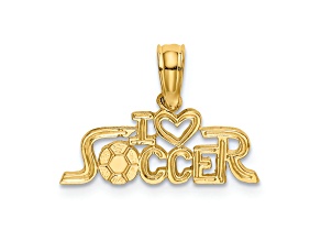 14k Yellow Gold Textured I Heart (love) Soccer Pendant