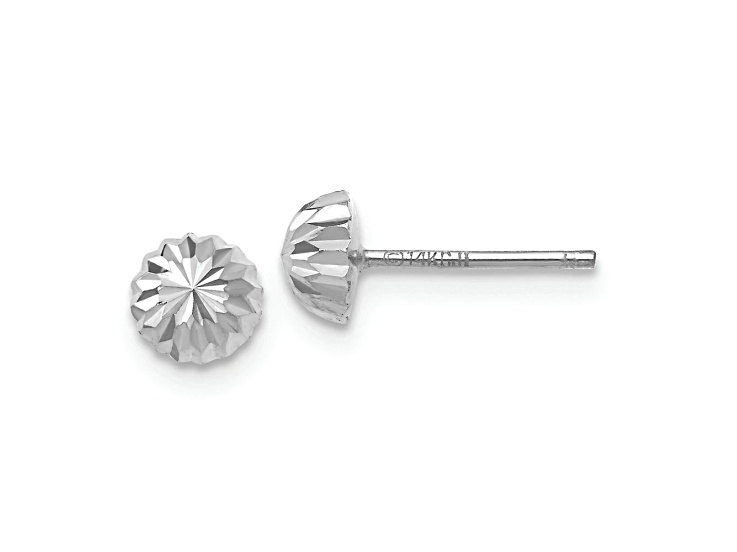 Rhodium Over 14k White Gold Polished and Diamond-Cut 5mm Half Ball Stud Earrings
