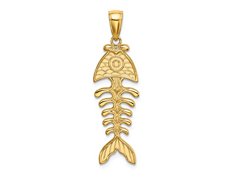 14k Yellow Gold 3D Polished and Textured Fishbone Charm