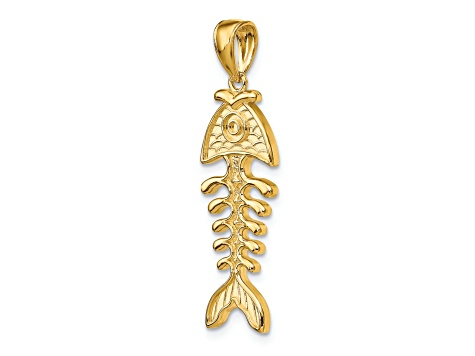 14k Yellow Gold 3D Polished and Textured Fishbone Charm