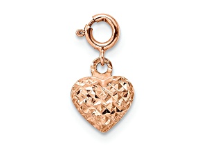 14k Rose Gold Diamond-Cut Heart with Spring Ring Charm Pendant