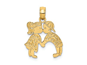 14k Yellow Gold Textured Kissing Boy and Girl Pendant