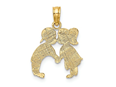 14k Yellow Gold Textured Kissing Boy and Girl Pendant