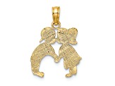 14k Yellow Gold Textured Kissing Boy and Girl Pendant