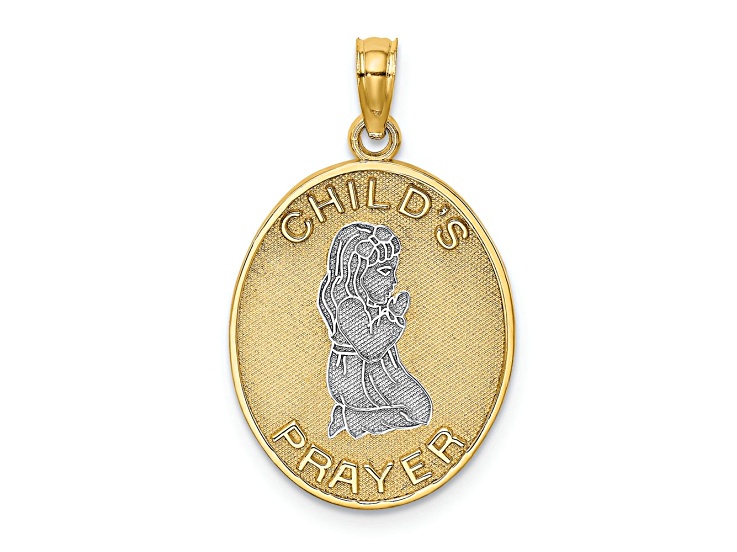 14K Two-tone Gold Textured Reversible CHILDS PRAYER with Girl Charm
