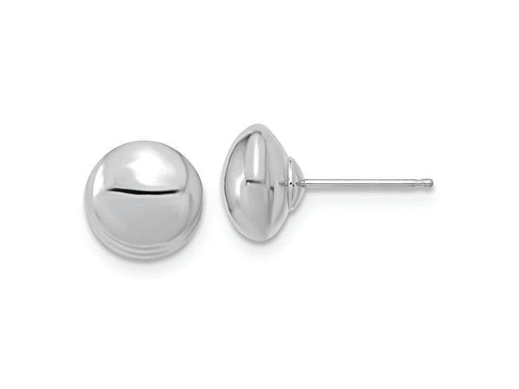 Rhodium Over 14k White Gold 8mm Polished Button Stud Earrings