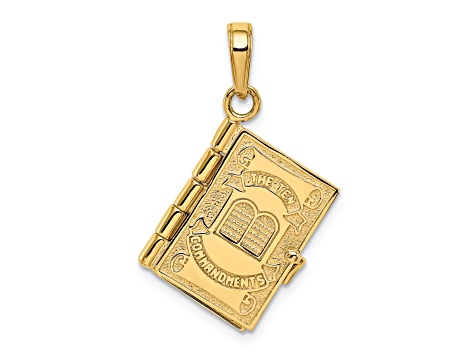 14k Yellow Gold 3D Ten Commandments Hinged Bible Pendant