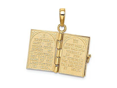 14k Yellow Gold 3D Ten Commandments Hinged Bible Pendant
