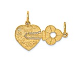14k Yellow Gold Textured Heart and Key Break Apart pendant