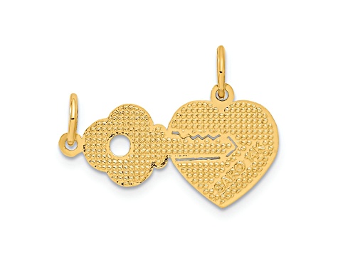 14k Yellow Gold Textured Heart and Key Break Apart pendant