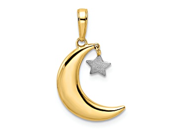 Picture of 14K Yellow Gold and White Rhodium Moon with Dangle Star Pendant