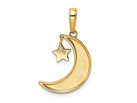 14K Yellow Gold and White Rhodium Moon with Dangle Star Pendant