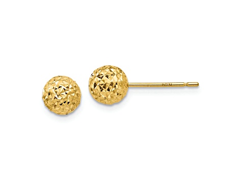 14k Yellow Gold Diamond-Cut 6mm Ball Stud Earrings