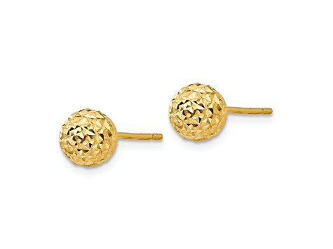 14k Yellow Gold Diamond-Cut 6mm Ball Stud Earrings - 12J2SA | JTV.com
