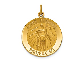 14k Yellow Gold Polished and Satin Medium St. Florian Medal Pendant