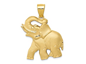 14k Yellow Gold Solid Satin and Diamond-Cut Open-backed Elephant Pendant