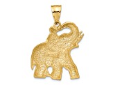 14k Yellow Gold Solid Satin and Diamond-Cut Open-backed Elephant Pendant