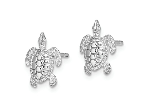 Rhodium Over 14k White Gold Polished and Textured Sea Turtle Stud Earrings