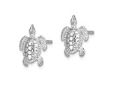 Rhodium Over 14k White Gold Polished and Textured Sea Turtle Stud Earrings