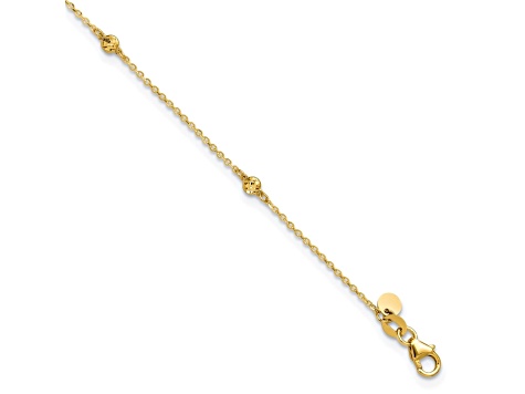 14K Yellow Gold Polished Diamond-cut 9-inch Plus 1-inch Extension Anklet