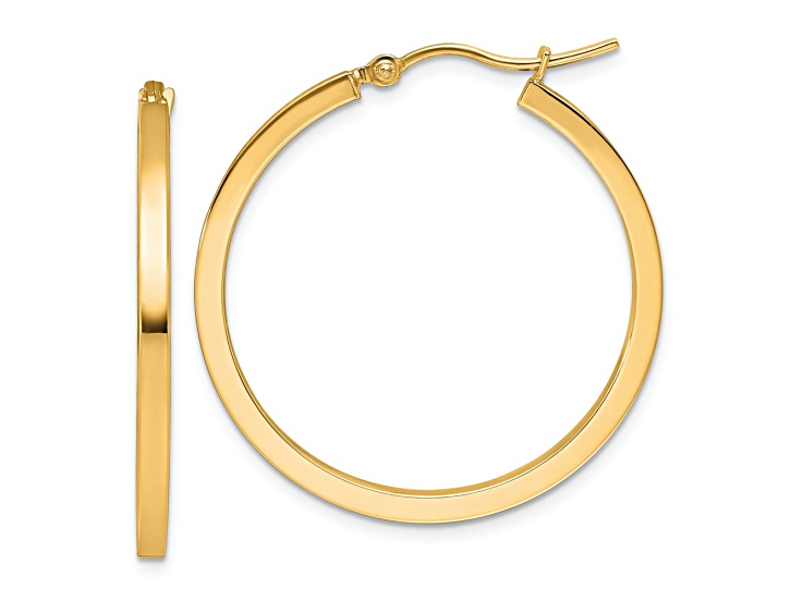 10k Yellow Gold 1 3/16 inch Square Tube Hoop Earrings