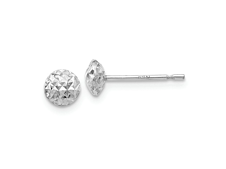 Rhodium Over 14k White Gold Diamond-Cut 5mm Puffed Circle Stud Earrings