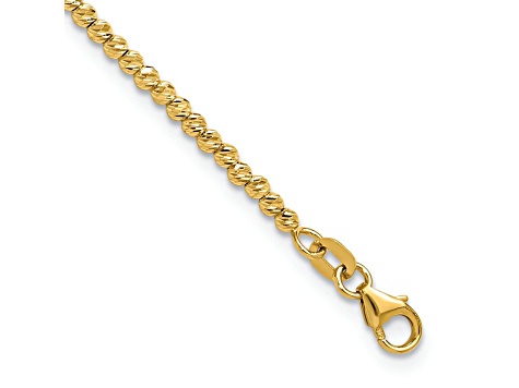 14K Yellow Gold Polished and Diamond-cut Beaded Bracelet