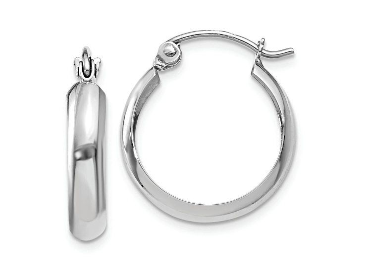 Rhodium Over 10k White Gold 9/16" Polished Hoop Earrings