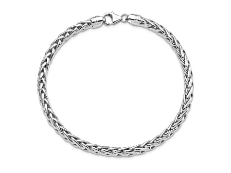 Rhodium Over 14K White Gold Polished 8.5-inch Wheat Chain Bracelet