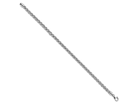 Rhodium Over 14K White Gold Polished 8.5-inch Wheat Chain Bracelet