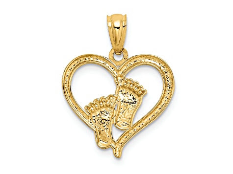 14k Yellow Gold Baby Feet Heart Pendant 12K5RA JTV