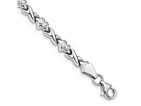 Rhodium Over 10k White Gold 4mm Polished Heart and X Link Bracelet