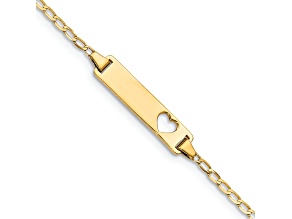 14k Yellow Gold Cut-out Heart Flat Curb Link ID Bracelet