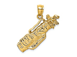14k Yellow Gold 2D Textured Golf Bag and Clubs Charm