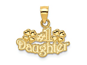 14k Yellow Gold Textured #1 Daughter with Flowers pendant