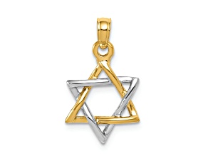 10K Yellow Gold and 10K White Gold 3D Polished Star of David Pendant