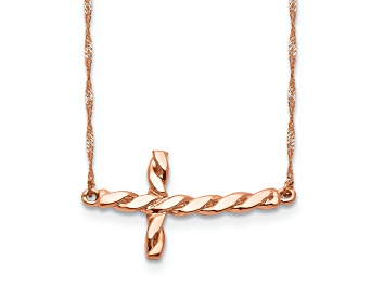 Picture of 14K Rose Gold Polished Twisted Sideways Cross 17-inch Necklace