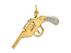 14k Yellow Gold and Rhodium Over 14k Yellow Gold Textured Moveable Revolver Charm Pendant