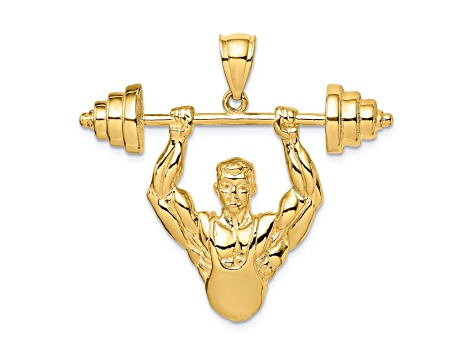 14k Yellow Gold Textured Bodybuilder Pendant