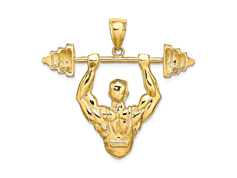 14k Yellow Gold Textured Bodybuilder Pendant