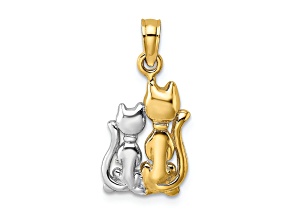14K Yellow Gold with White Rhodium Polished Cat and Kitten Charm