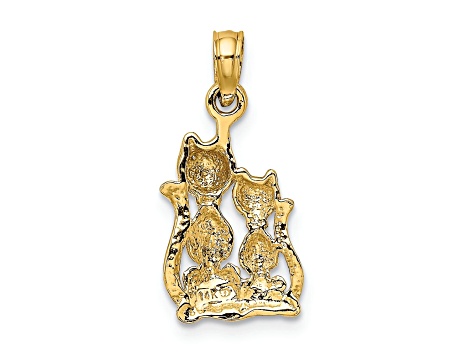 14K Yellow Gold with White Rhodium Polished Cat and Kitten Charm