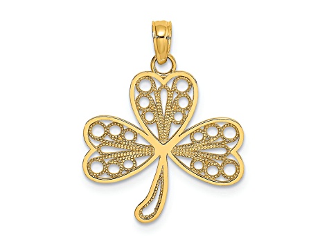 14K Yellow Gold Filigree 3-Leaf Clover Charm