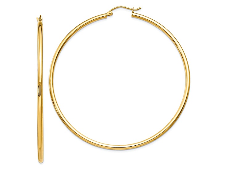 10k Yellow Gold Polished 2 3/8" Tube Hoop Earrings