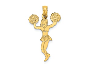 14k Yellow Gold Textured Cheerleader with Pom-Poms Charm