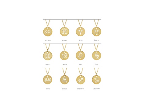 14K Yellow Gold Aquarius Zodiac Disc Pendant With Chain