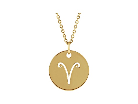 14K Yellow Gold Aries Zodiac Disc Pendant With Chain