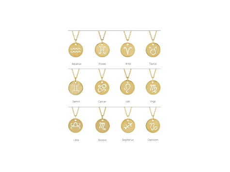 14K Yellow Gold Aries Zodiac Disc Pendant With Chain