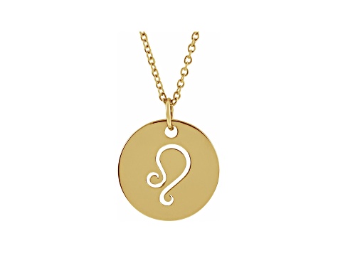 14K Yellow Gold Leo Zodiac Disc Pendant With Chain