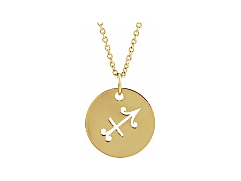 14K Yellow Gold Sagittarius Zodiac Disc Pendant With Chain